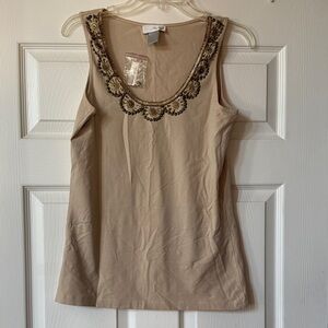 Spiegel Beige Scoop Neck Tank with Beaded Embellishment